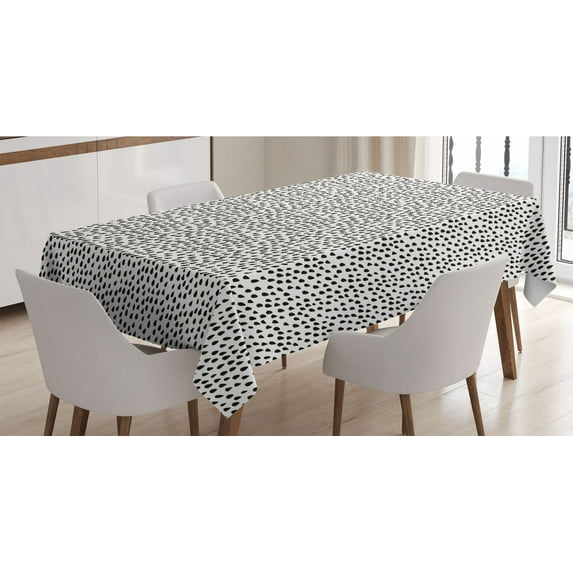 Rain Tablecloth, Monochrome Style Pattern with Water Raindrop Silhouettes Digital Image Print, Rectangle Satin Table Cover Accent for Dining Room and Kitchen, 60" X 84", Black and White, by Ambesonne