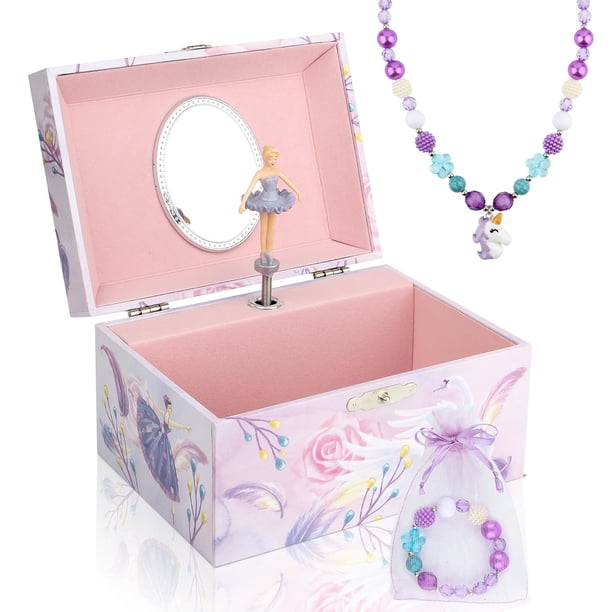Joyero Taduoduo para niñas con conjunto de joyas rosa y morado