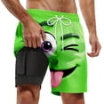 thumbnail image 4 of Telankuip Men's Swim Trunks with Compression Liner Funny Face Printing Elastic Drawstring Waist Beach Shorts for Swim Pool Surfing Wear Convenient Lined Pocket Casual Board Shorts 5-Green M, 4 of 4