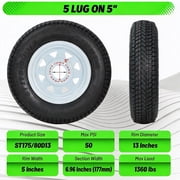 2-Pack Trailer Tires On Rim ST175/80D13 175 80 13 Load Range C 5-Lug White Spoke Wheels – Heavy Duty Utility & Boat Trailer Tires