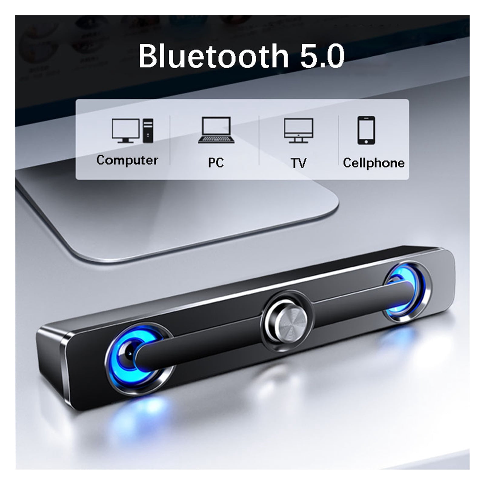 USB Wired Powerful Computer Speaker Bar Stereo Subwoofer Bass Bluetooth speaker Surround Soundbar for PC Laptop phone Tablet MP4 ,Impactful Volume Boost