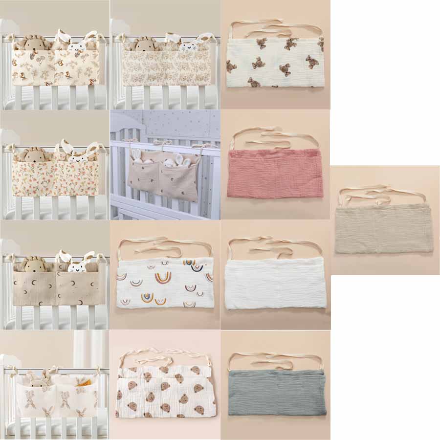 Sac De Rangement Suspendu Pour Lit Bébé - 2 Poches - Stocke Couches, Jouets, Vêtements - Crêpe Douce - 39x20 Cm - 12