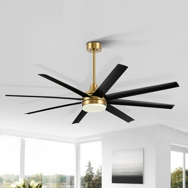 ZEYU INC 65" 8 Blade Black and Gold Ceiling Fan with LED Lights Remote Control - 65 inch