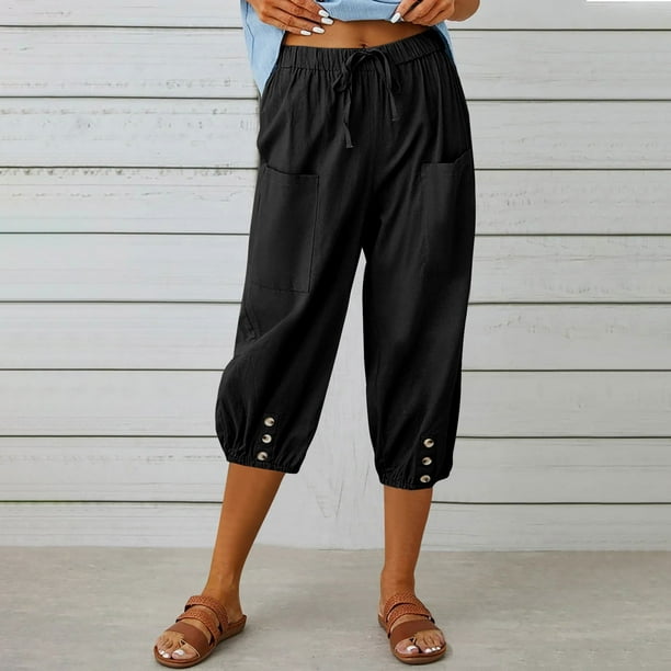 WILLBEST Pantalones Casuales para Mujer, Pantalones Harén Holgados de Cintura Alta Elástica con Bolsillos, Pantalones Casuales Recortados para Un Estilo y Comodidad Sin Esfuerzo. Extra Grande