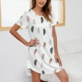 thumbnail image 2 of GHSOHS Robes for Women Robe Teen Girl Clothes Womens Short Sleeve Feather Printing Sleepshirt Scoopneck Cute Nightdress Comfy Nightgown Dress Sleepwear Robe Pajamas, 2 of 5
