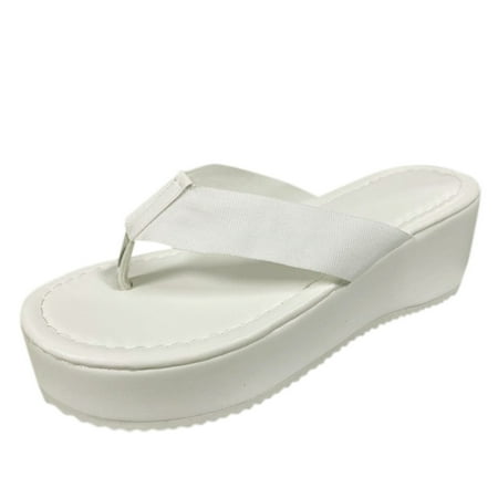 

nsendm Sandals Women Platform Ladies Fashion Solid Color Fabric Flip Flops Comfortable Two Strap Sandals Women Rubber White 9
