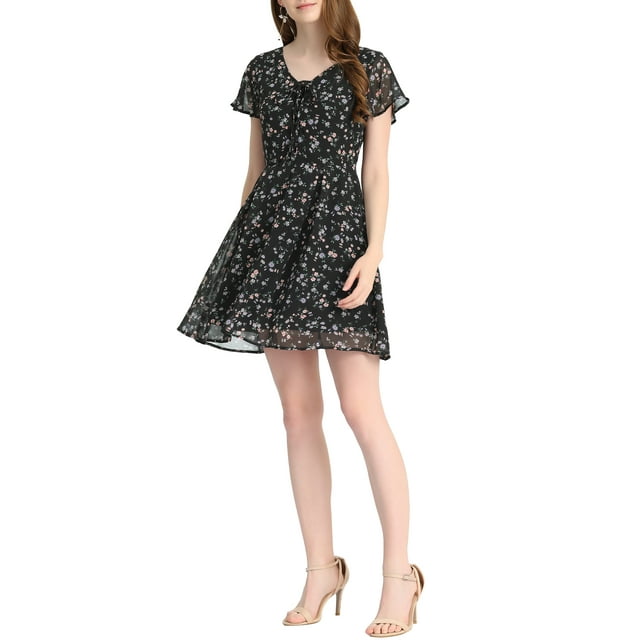 INSPIRE CHIC Women's Floral Lace-up Chiffon Dress