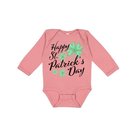 

Inktastic Happy St. Patrick s Day- four leaf clovers Gift Baby Boy or Baby Girl Long Sleeve Bodysuit