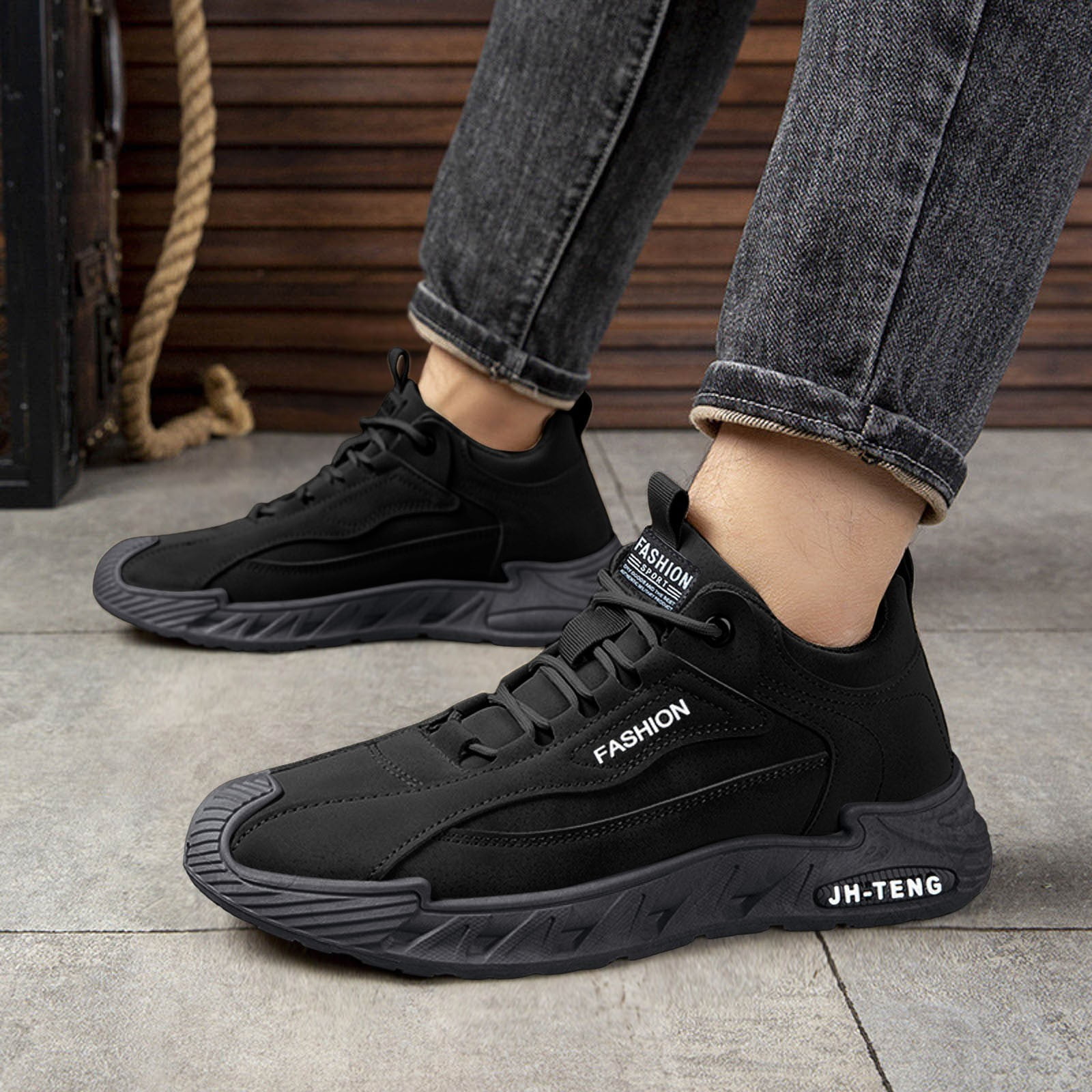 Mepaouo Men's Mid Top Hiking Sneakers Waterproof Fashion Lace up Running Shoes for Men(Black,11.5)