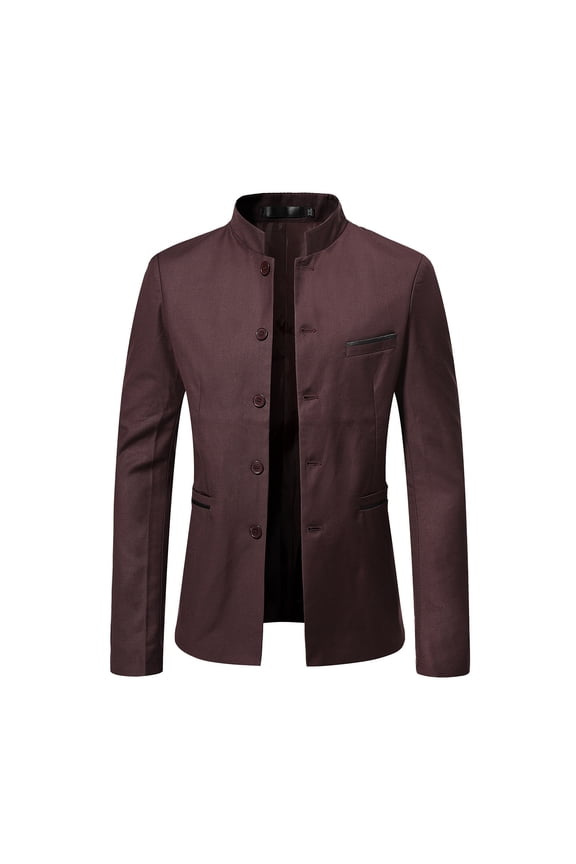 Men's Chinese Tunic Suits Mandarin Collar Formal Suit Jacket Solid Color Slim Fit Front Button Blazer Traditional Uniform Red XXL