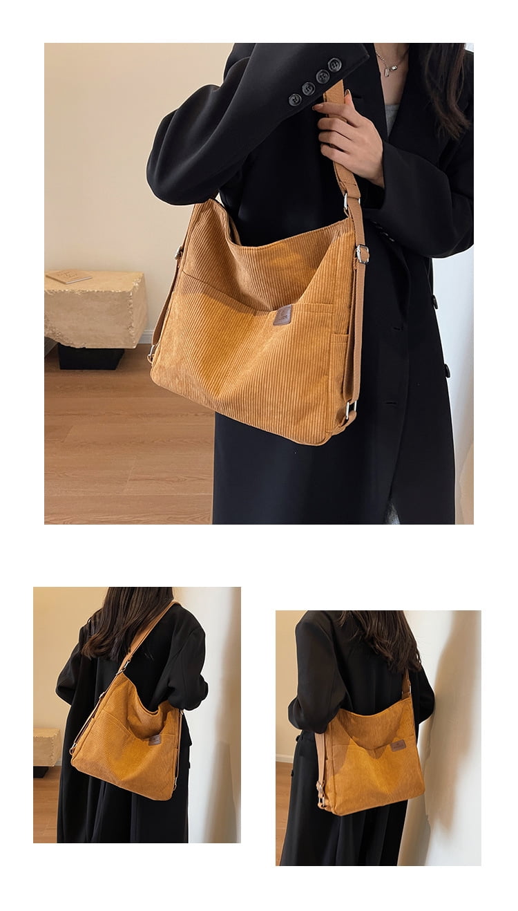 Kwuty Corduroy Tote Bag for Women Convertible Backpack Purse Crossbody Hobo Shoulder Bag with Multi Pockets Compartments