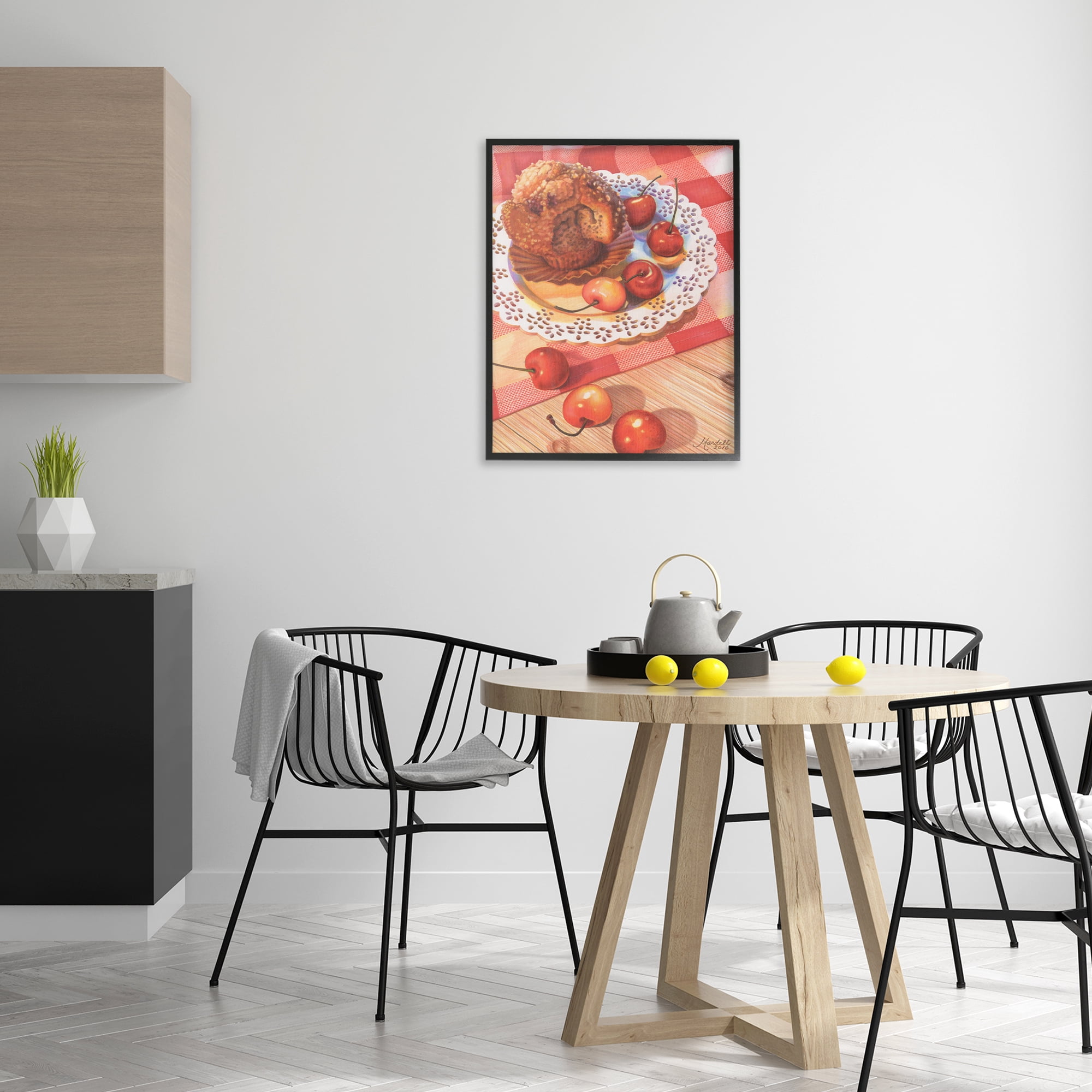 Stupell Industries Country Cherries & Muffin Food & Beverage Painting Black Framed Art Print Wall Art, 24 x 30