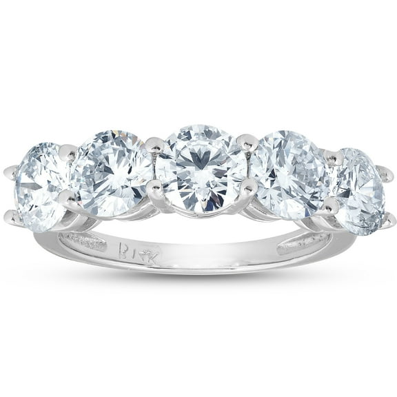 Pompeii 3 3/4 Ct EX3 Lab Grown Diamond Five Stone Wedding Ring 14k White Gold (GH,SI1-SI2)