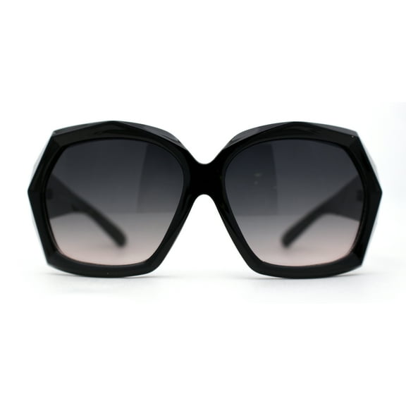 Womens Diamond Cut Geometric Thick Plastic Butterfly Sunglasses Black Smoke