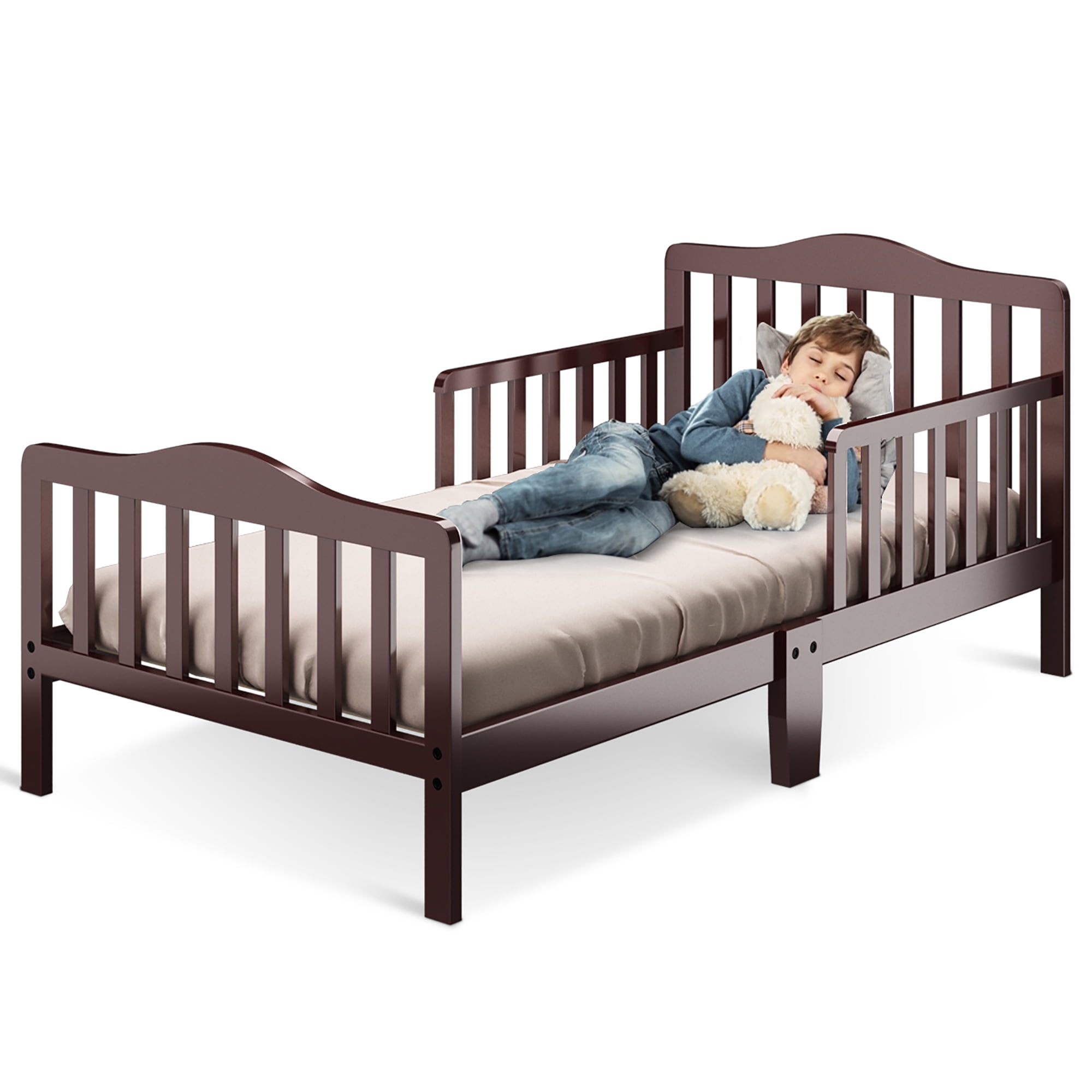 Costway Classic Rubber Wood Toddler Bed, Brown