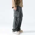 thumbnail image 2 of Pantalones para hombre, pantalones cargo grises para hombre, pantalones rectos apilados, estilo coreano, holgados, de gran tamaño, ropa técnica, los más baratos, estéticos Y2k, sueltos, 2 of 4