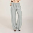 thumbnail image 2 of 2025 Women's Casual Pants Wide Pants Waist Long Pants Rompers for Women Casual Plus Size Drawstring Casual Elastic Women Pants Women Casual Short Leg Solid Cotton, 2 of 9