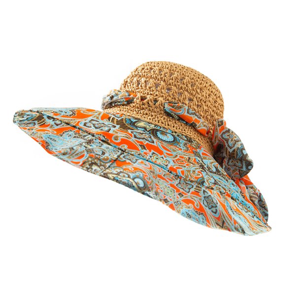 KALE Sun Hat Bohemian Patchwork Beach Shield Solid Color Blue