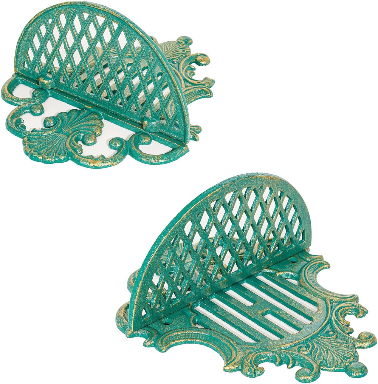 Sungmor Gothic Floating Shelves Cast Iron Wall Mounted Decor, Green, 9.4" 2-Count