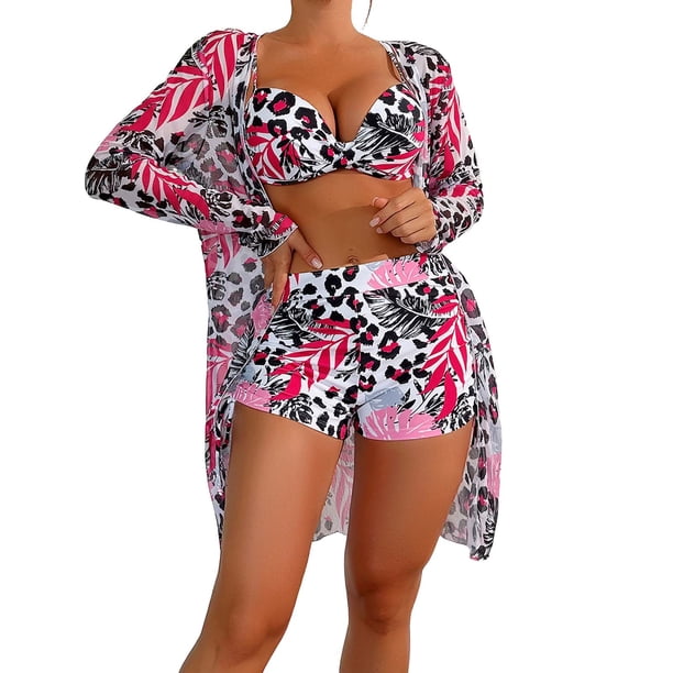 Gibobby Trajes de Baño para Mujer Bikinis de cintura alta para mujer, conjunto de Bikini Sexy de 3 piezas, traje de baño para cubrir, traje de baño de ma(Rosa caliente,XL)
