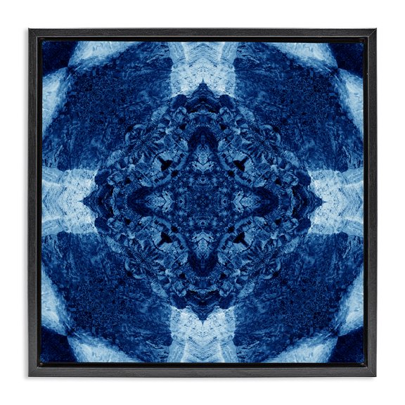Stupell Industries Blue & White Geometric Abstract Painting Black Floater Framed Canvas Art Print Wall Art, 18 x 18