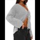 thumbnail image 1 of Suéter Tipo Cárdigan Corto con Lazo Frontal para Mujer, Cuello en V, Frente Abierto, Top de Punto Acanalado con Cable de Crochet Gris S, 1 of 8