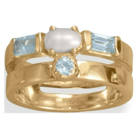 Precious Stars 14k Goldplated Silver Cultured Freshwater Pearl and Blue Topaz Ring