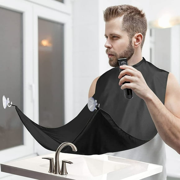 Beard Trimming Catcher Bib - Beard Bib Hair Catcher Apron, Men's Beard Shaving Trimming Cape, Anti Stick Beards, with Strong Suction Cups, Gifts for Husband Father, Black