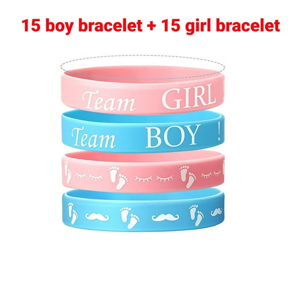 Gender Reveal Bracelets, Team Boy Silicone Wristbands & Team Girl Rubber Bracele