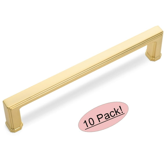 10 Pack - Cosmas 1941-128BG Brushed Gold Modern Cabinet Hardware Handle Pull - 5" Inch (128mm) Hole Centers