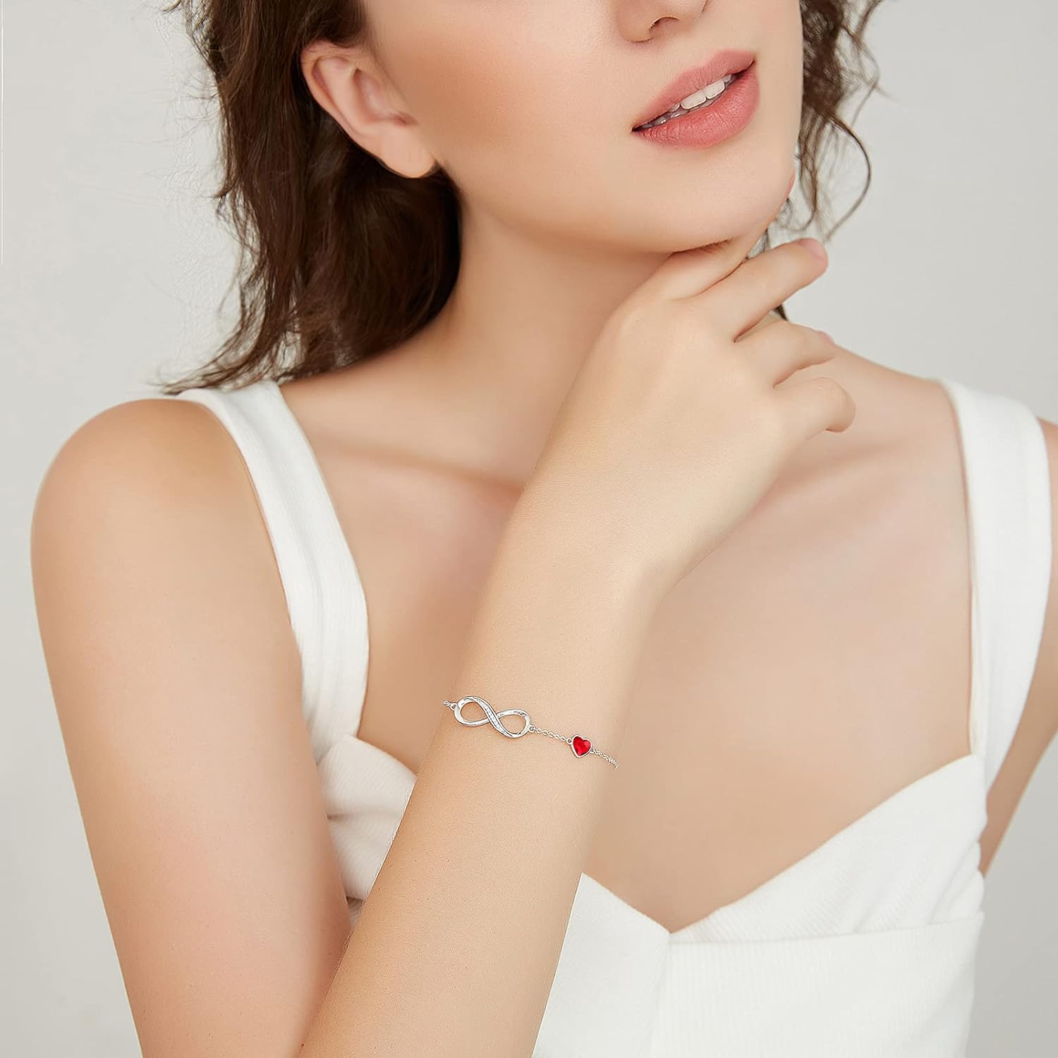 Tilga Infinity Heart Birthstone Charm Link Bracelet for Women 925 Sterling Silver Adjustable Mother's Day Gift Anniversary Birthday Jewelry for Wife Girlfriend Her