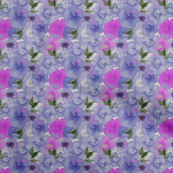 oneOone Cotton Cambric Medium Blue Fabric Watercolor Floral Sewing Material Print Fabric By The Yard 56 Inch Wide