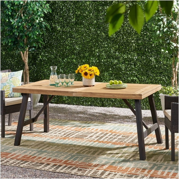 JERFIT 7-Piece Outdoor Dining Table Set, Acacia Wood Patio Table with 6 Chairs, Grey Weather-Resistant Garden Restaurant Bistro Set