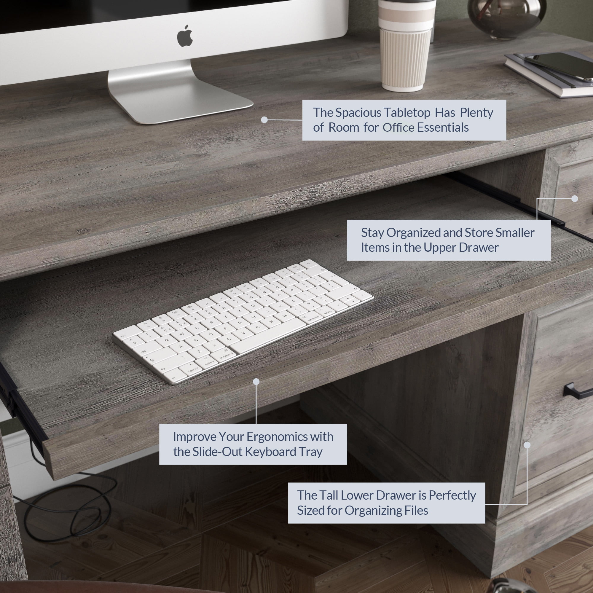 BELLEZE Modern Executive Home Office Computer Desk - Rhudi (Gray Wash)