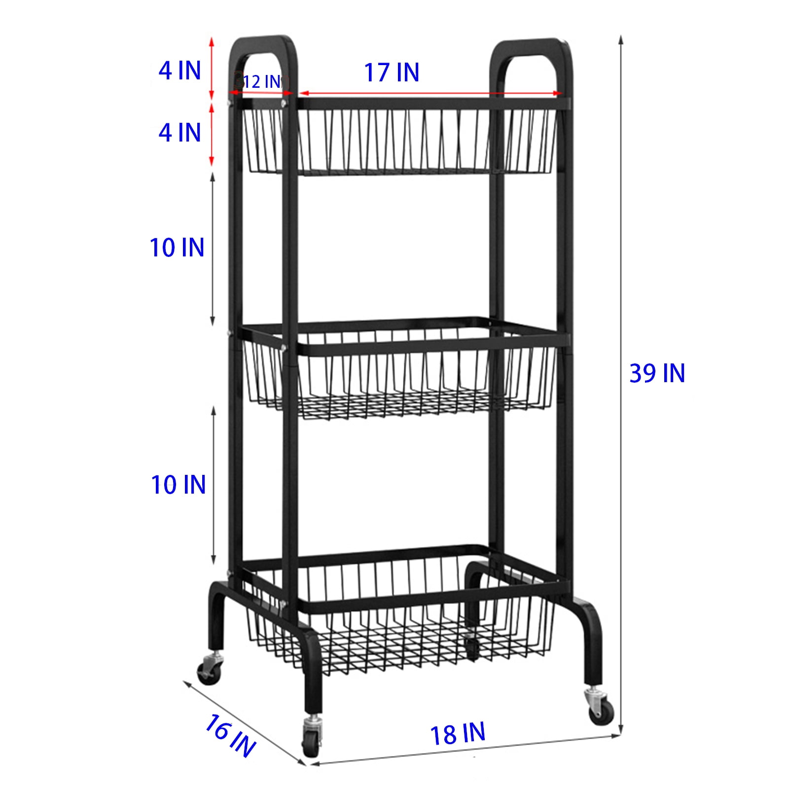 ABCOOL Storage Organizer Rolling Utility Cart Modern 3-Tier Metal with Caster Wheels