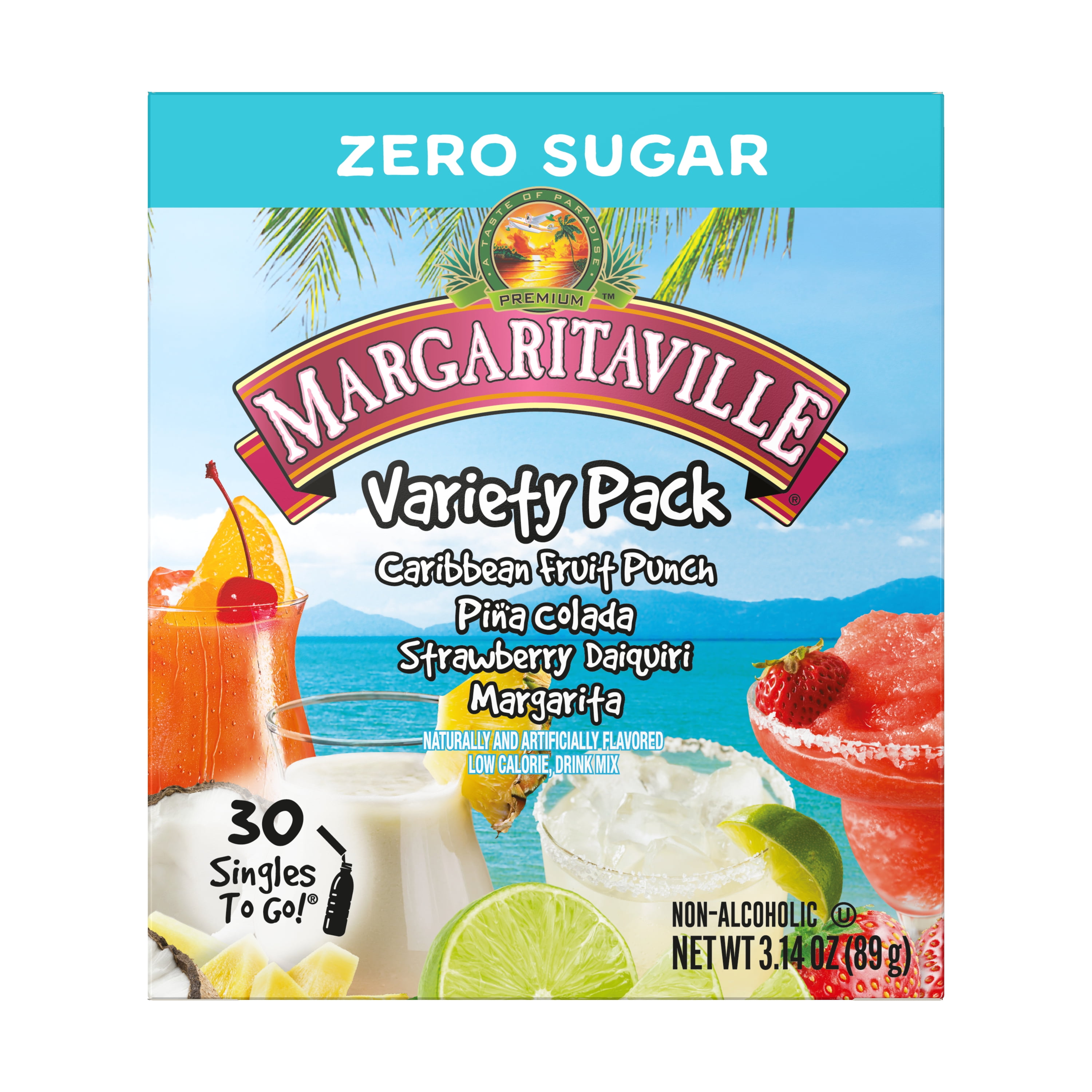 Margaritaville Sugar-Free Non-alcoholic Powdered Drink Mix Singles To Go Variety Pack, 30 Count Packets