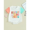 thumbnail image 2 of Infant Baby Girls Summer Casual Romper Short Sleeve Crewneck Letter Print Contrast Color Jumpsuit, 2 of 8