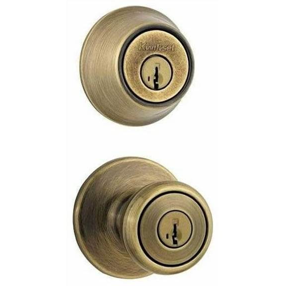 Kwikset 690T-5S Combo Keyed Entry Tylo Knob with Single Cylinder Deadbolt SmartKey with RCAL Latch and RCS Strike Antique Brass Finish