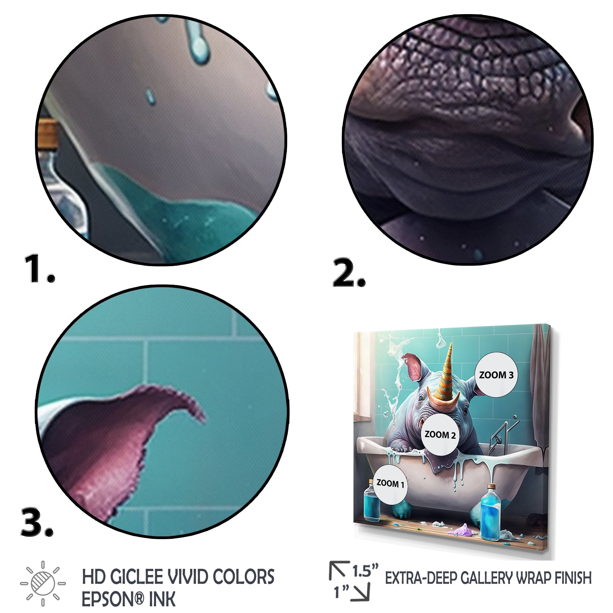 Designart Silly Rhino Enjoying Bath Time I Canvas Wall Art