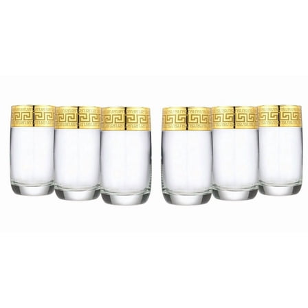 Gold Rimmed Highball Goblets Greek Key  - 11 oz. Lead Free Glasses 6-pc