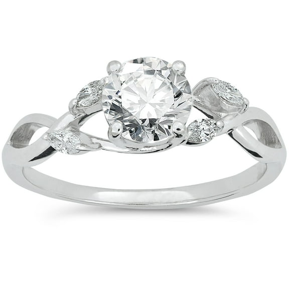 Pompeii 1 1/3ct Diamond Vine Vintage Marquise Engagement Ring 14K White Gold Lab Created