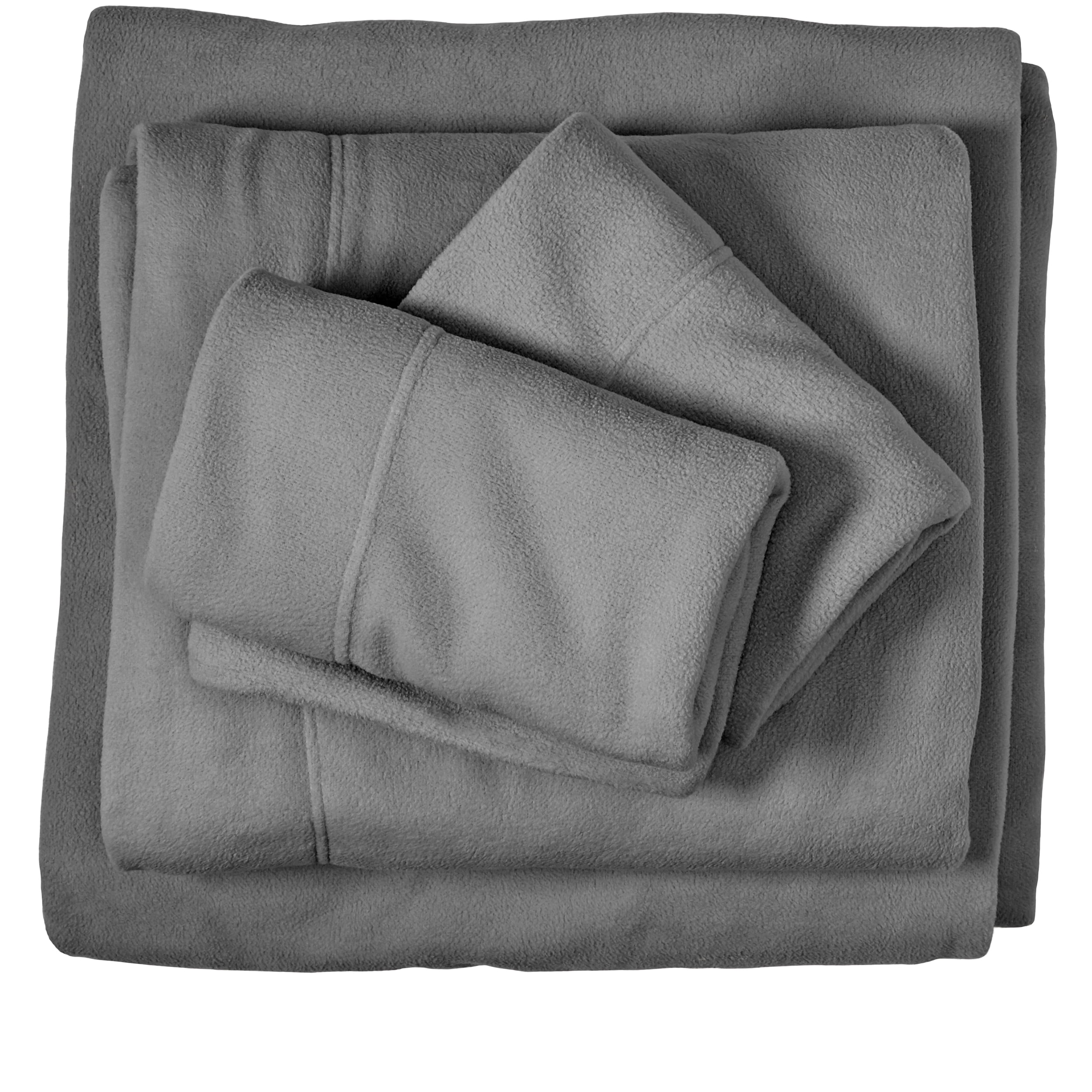 Bare Home Fleece Sheet Set, Warm Plush Polar Fleece, Pill Resistant, Full XL, Gray