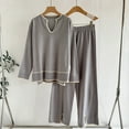 thumbnail image 4 of Miluxas Women's 2 Piece Lounge Sets Oversized U Neck Long Sleeved Top Wide Leg Pants Matching Cozy Knit Set Gray Free Size, 4 of 5