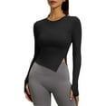thumbnail image 2 of Womens Tops Long Sleeved Slit Sports Fitness Yoga Slim Suit Top,Tops for Women Black M, 2 of 6