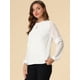 thumbnail image 4 of Top de la blusa de la oficina del trabajo del cuello del ojo de la cerradura de las mangas largas semi transparentes de la gasa elegante de las mujeres blanco M, 4 of 6