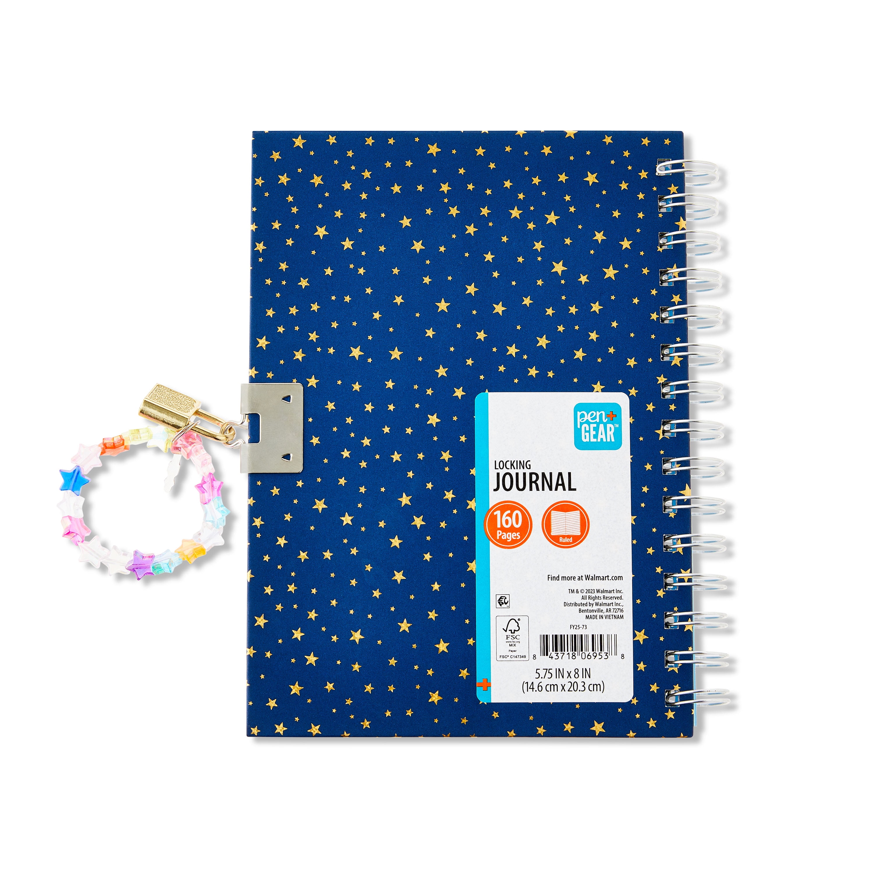 (3 pack) Pen+Gear Brand Gold Star Shaker Locking Journal For Children, 6.6" x 8.3" , 160 Ruled Pages