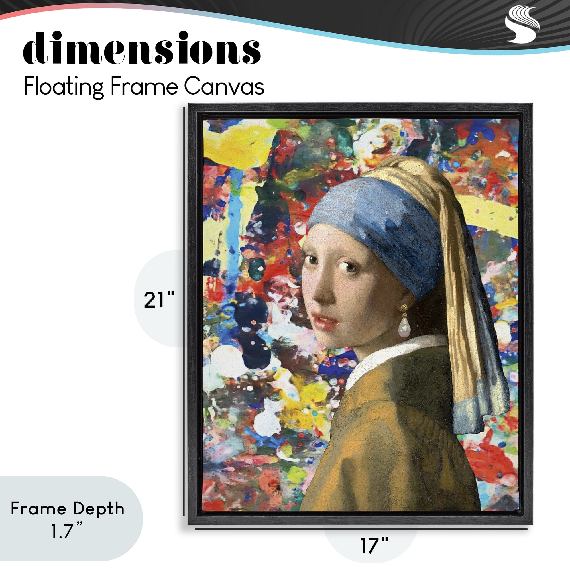 Stupell Industries Modern Splatter Iconic Pearl Earring Black Framed Floater Canvas Wall Art, design by Grotto Studios