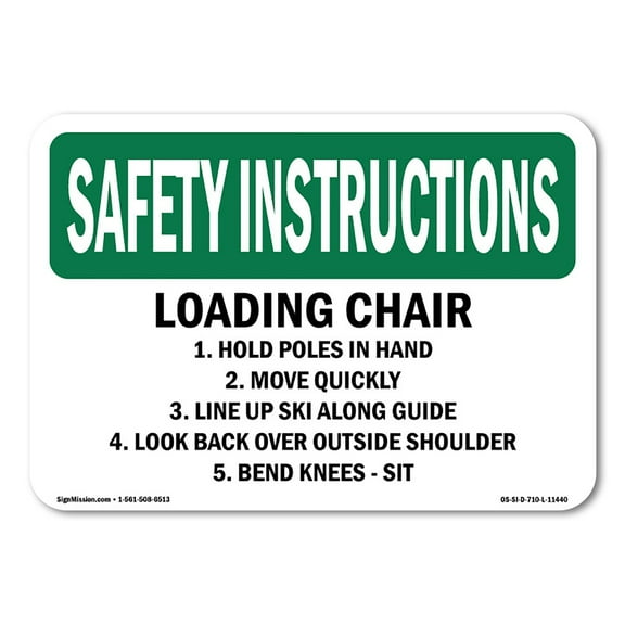 OSHA SAFETY INSTRUCTIONS Sign - Loading Chair 1. Hold Poles In Hand 2. | Plastic Sign | Protect Your Business, Work Site, Warehouse | Made in the USA
