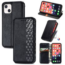 Dteck Case for Apple iPhone 13 6.1-inch,Luxury Leather Card Holder Wallet Hybrid Rubber Flip Magnetic Case Kickstand Protective Phone Cover,Black