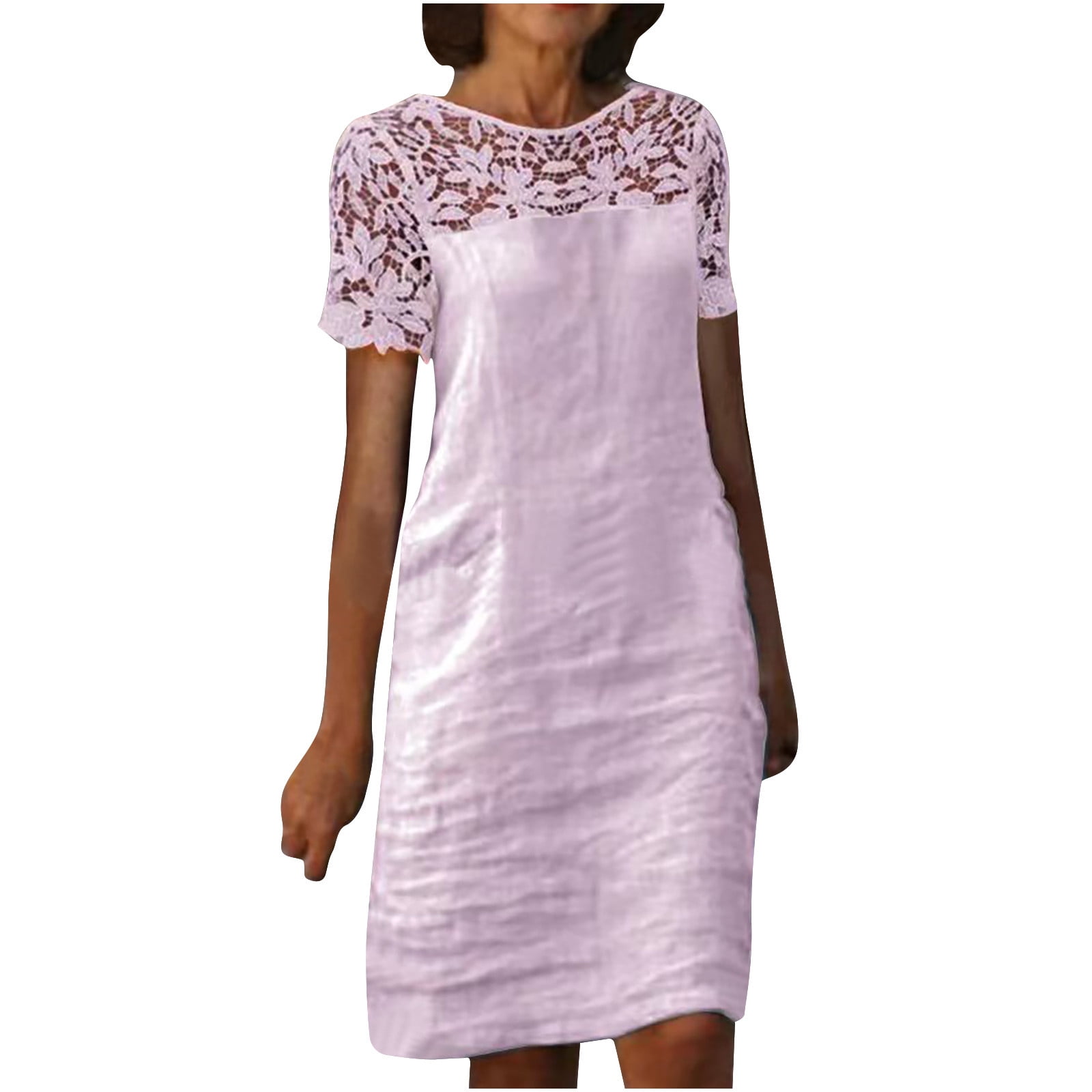 QIPOPIQ Robes pour Femmes Plissées Taille Haute à Étages Manches Courtes Robe Midi Col Rond Couleur Unie Robe d'Été Robes Décontractées Sans Bretelles Robe Courte Maxi de Soirée Offres 2023